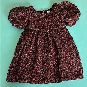 GAP Black and Red Babydoll Dress with Puff Sleeves and Smocked Bodice